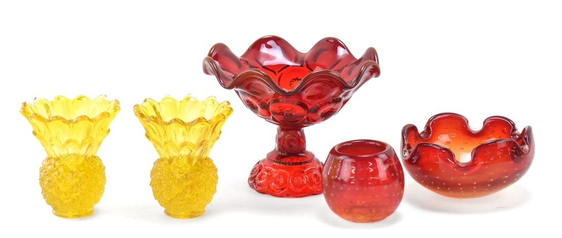 ART GLASS VASES, ASHTRAYS, & COMPOTE: MURANO, L.E. SMITH (1 of 3)