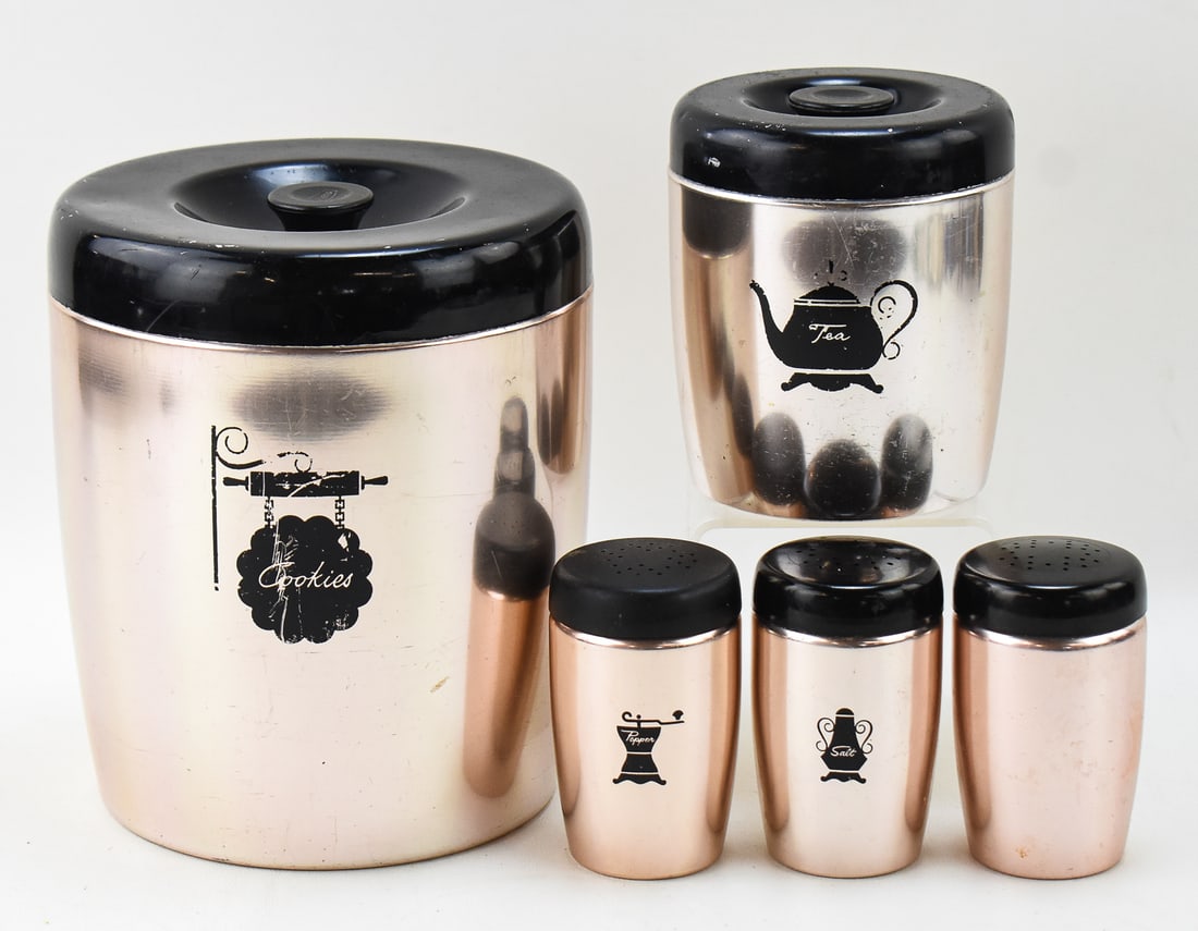 MID-CENTURY WEST-BEND PINK ALUMINUM CANISTERS & SHAKERS (1 of 3)