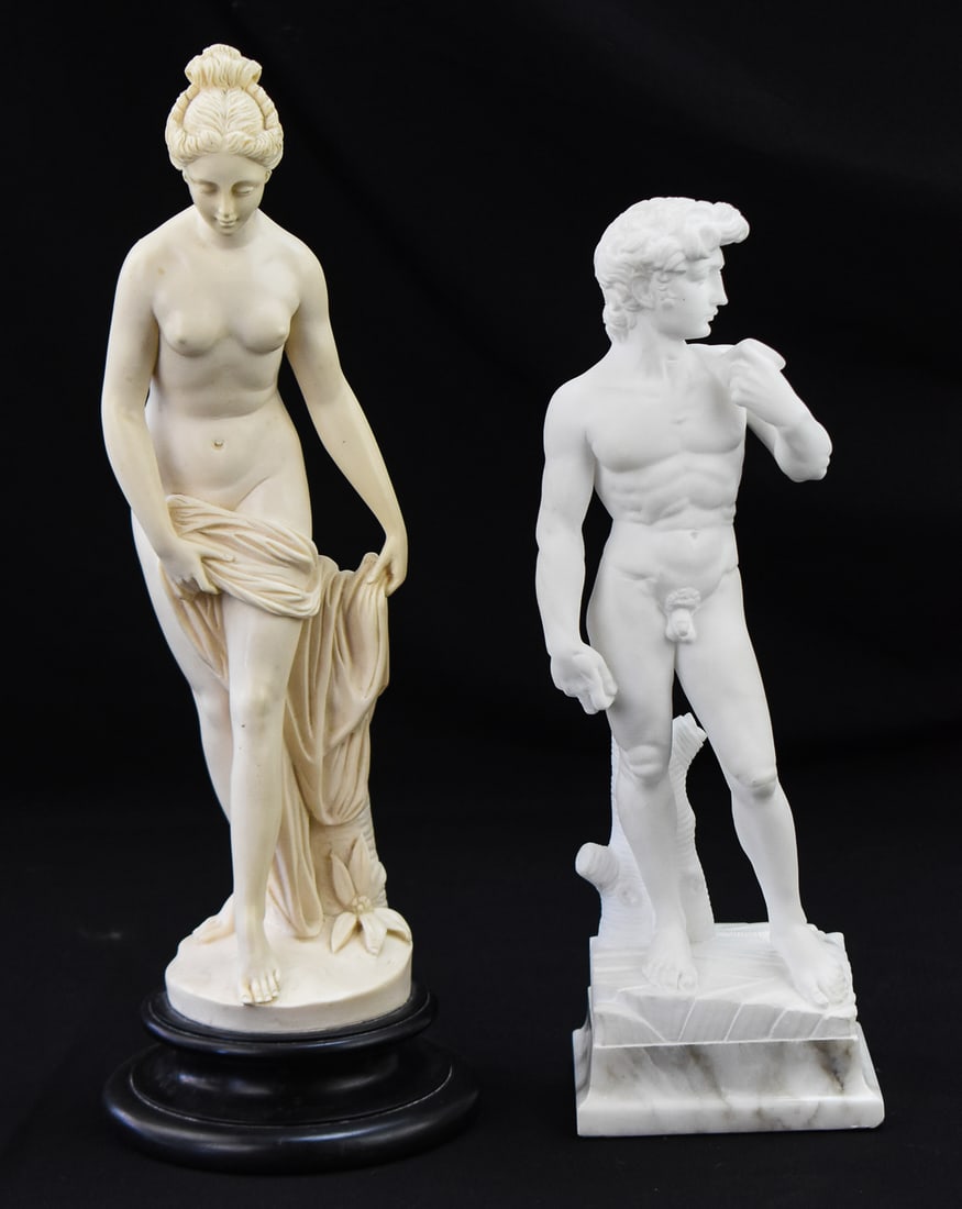ALABASTER "DAVID" SCULPTURE & RESIN "LA BAIGNEUSE" SCULPTURE (1 of 6)