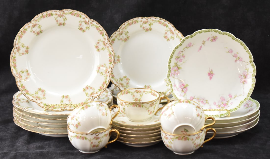 HAVILAND & COMPANY "PINK ROSE WREATH" & "SCHLEIGER 248-19" LIMOGES PORCELAIN SET (1 of 3)