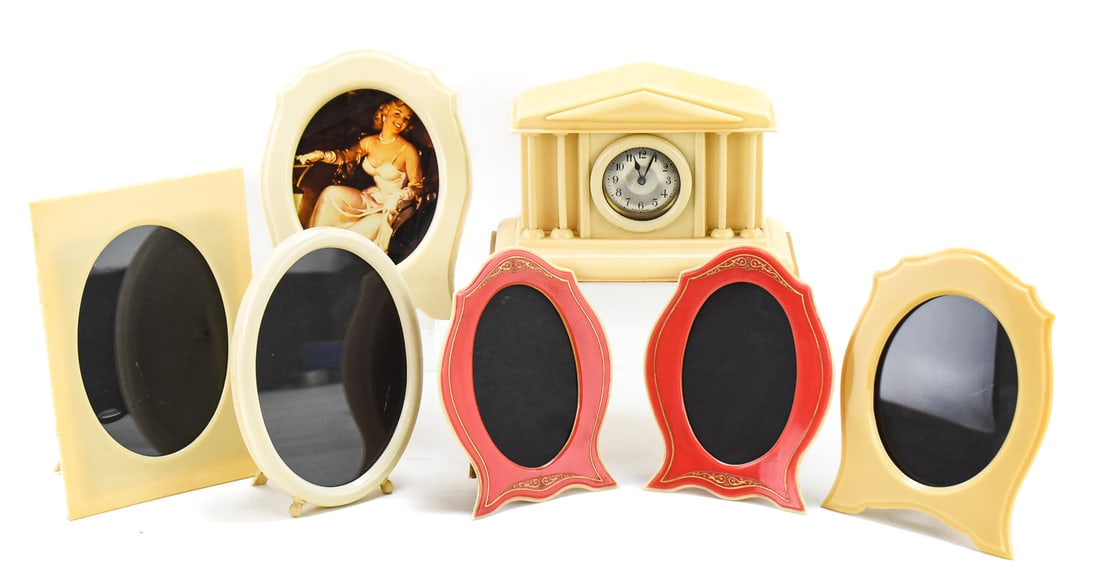 SIX IVORINE PICTURE FRAMES & IVORINE GERMAN CLOCK (1 of 4)