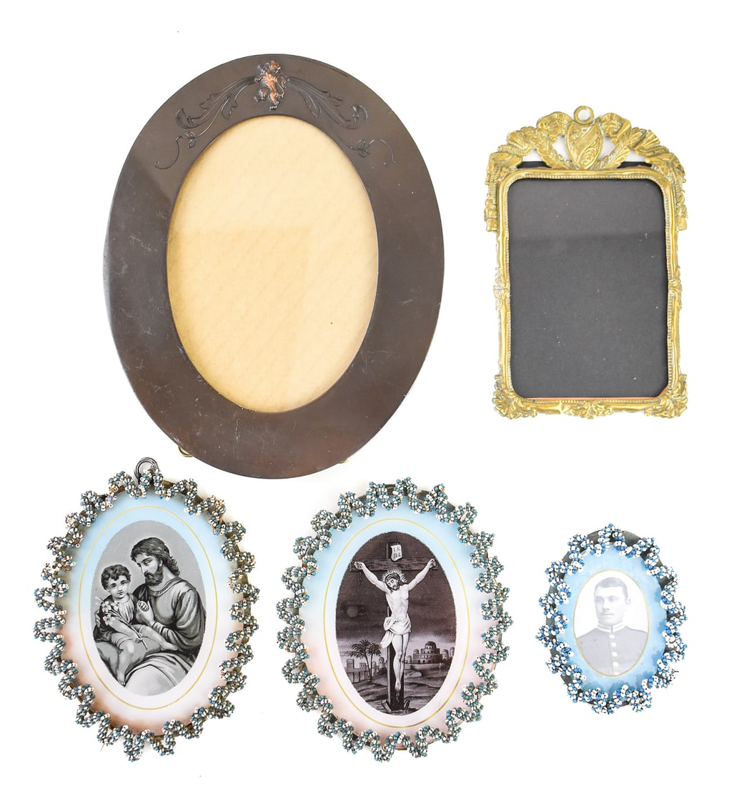 AUSTRIAN BEADED OVAL PENDANT FRAMES, HERALDIC BRONZE PICTURE FRAME, AND MORE (1 of 2)