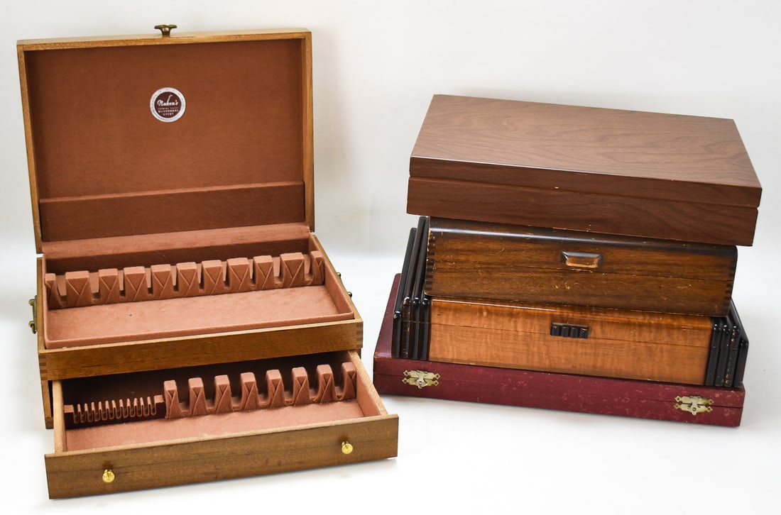FIVE WOODEN SILVERWARE CHESTS - 2