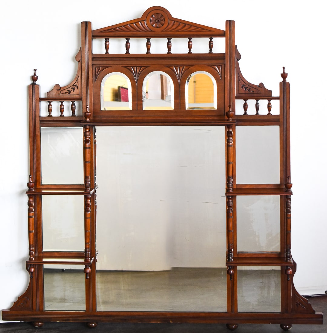 VICTORIAN EASTLAKE WALNUT WALL MIRROR (1 of 2)