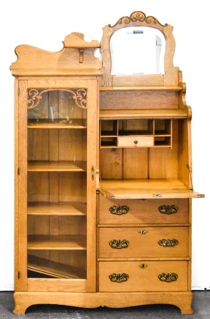VICTORIAN OAK SIDE BY SIDE SECRETARY BOOKCASE (1 of 2)