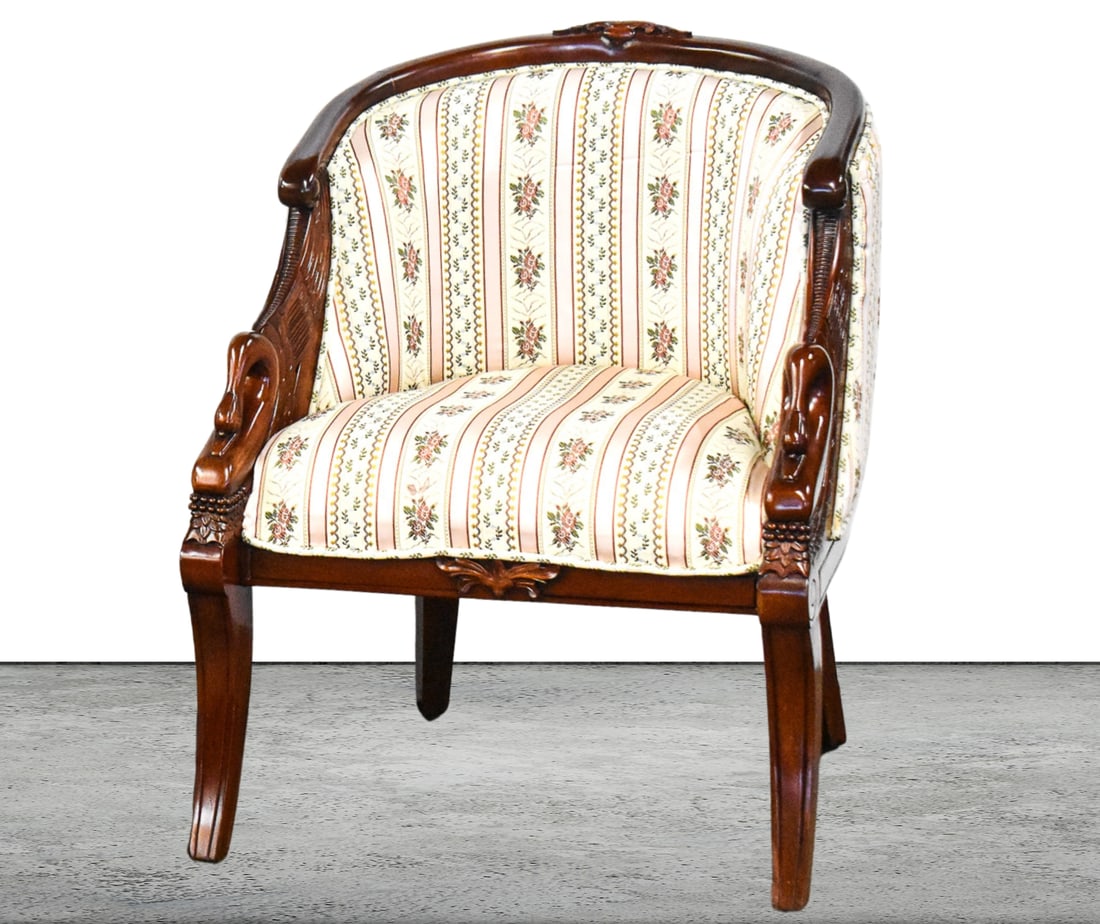 CARVED SWAN NECK MAHOGANY BARREL CHAIRS (1 of 2)