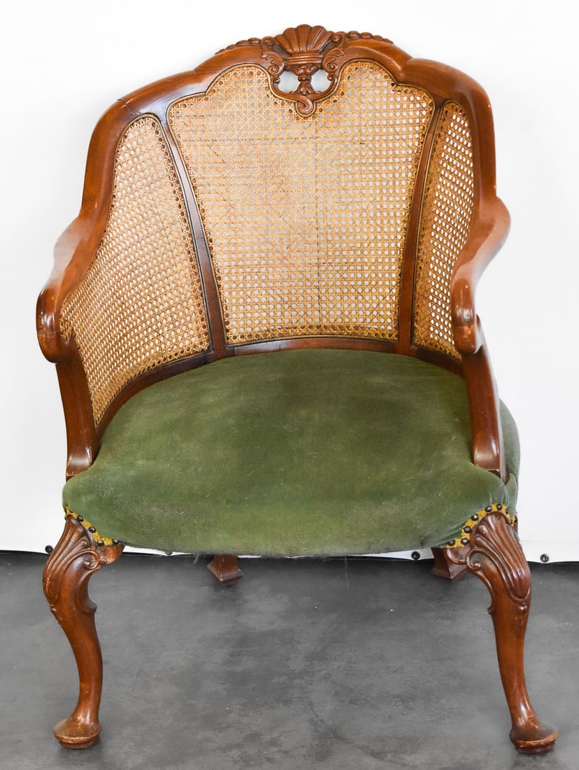 LOUIS XV STYLE WALNUT CANED ARMCHAIR, LATE 19TH CENTURY (1 of 3)
