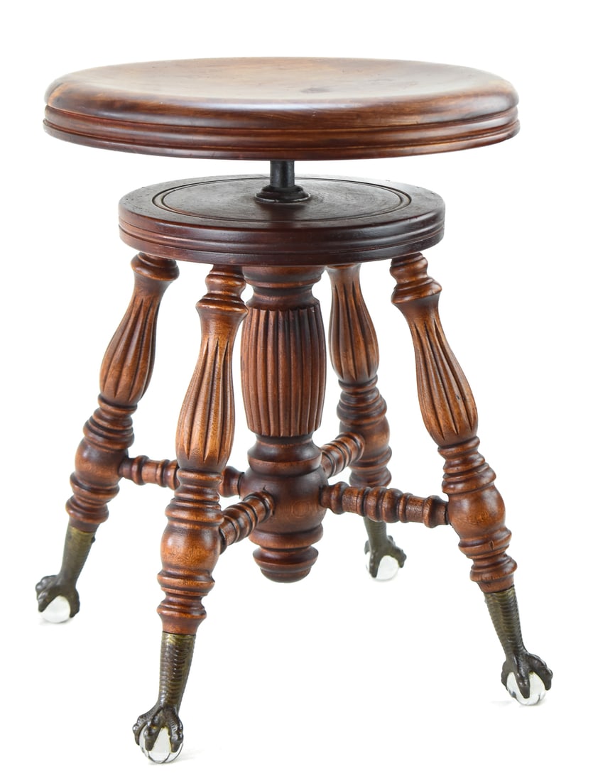 VICTORIAN PIANO STOOL W/ GLASS BALL AND CLAW FEET (1 of 2)