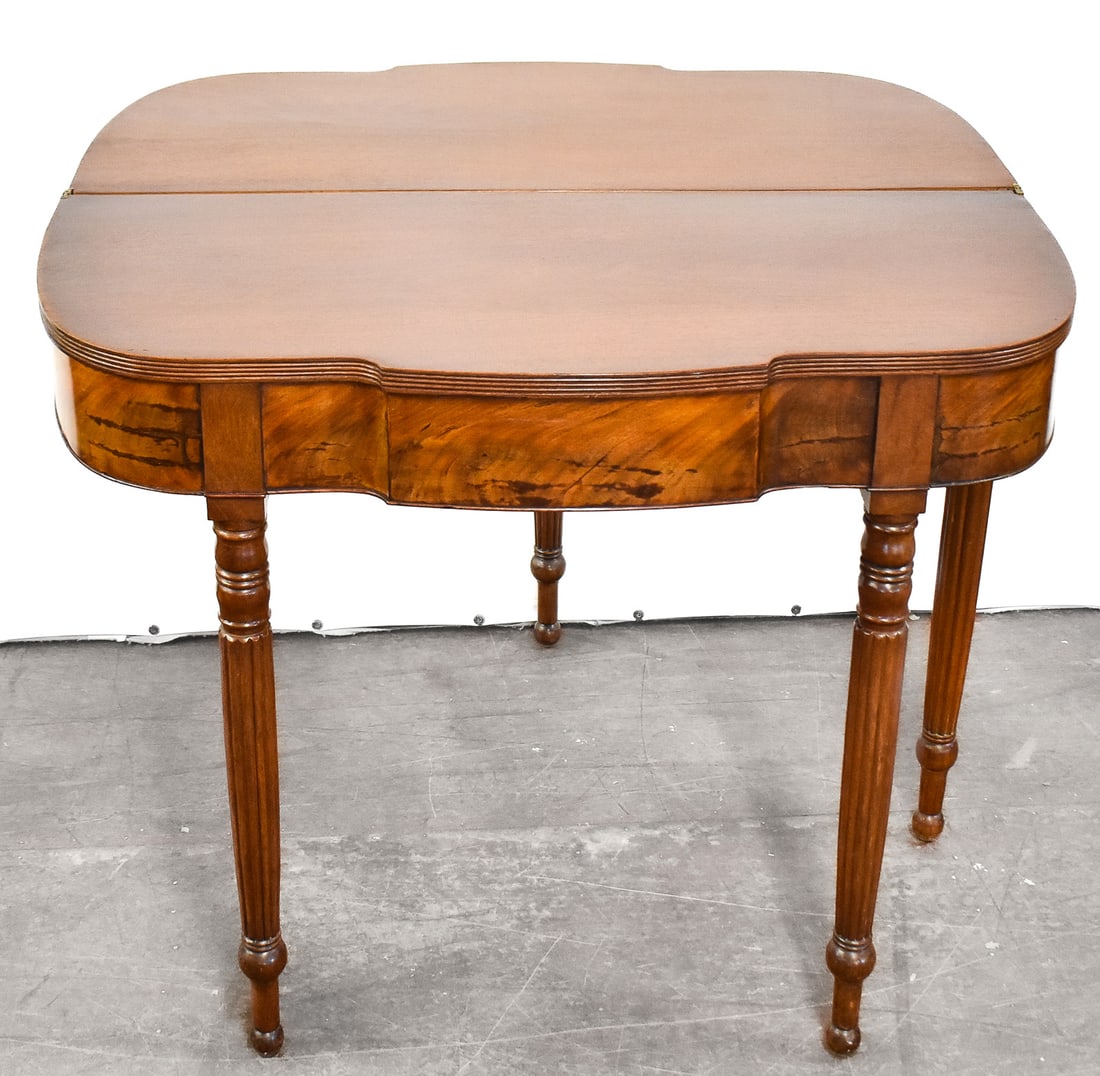 ANTIQUE SHERATON MAHOGANY FOLD-TOP GAME TABLE (1 of 3)