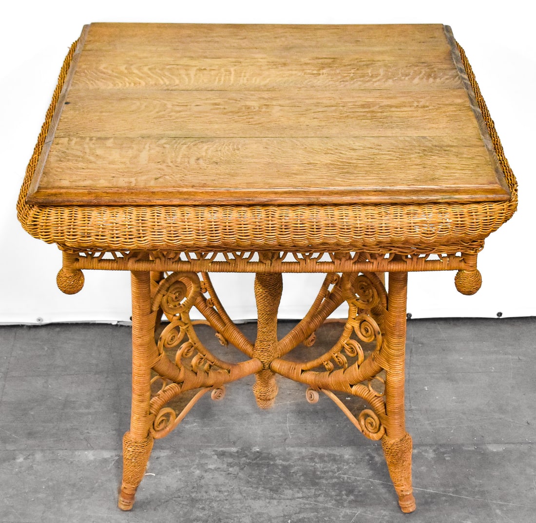 VICTORIAN WICKER TABLE IN THE LIKENESS OF HEYWOOD WAKEFIELD (1 of 3)