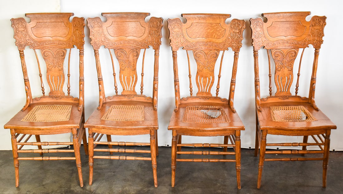 SET OF FOUR CANE-SEAT OAK DINING CHAIRS, NATIONAL HIGH-GRADE FURNITURE COMPANY (1 of 4)