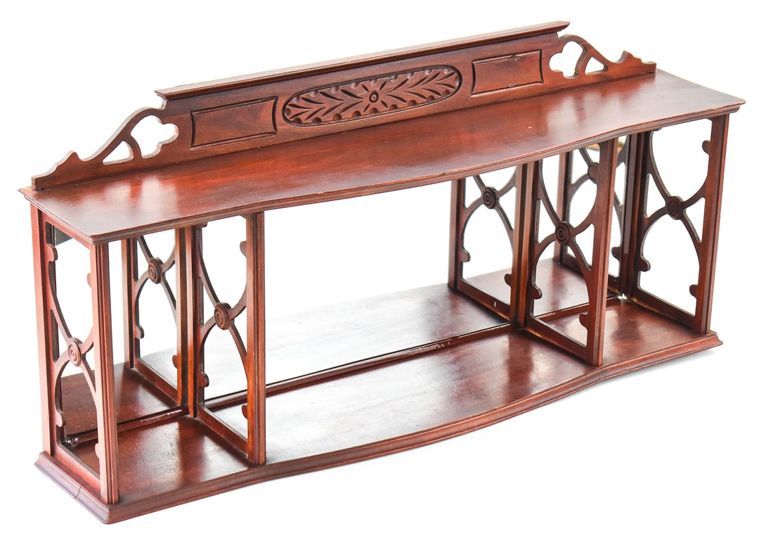 MAHOGANY MIRROR-BACK WALL SHELF (1 of 2)