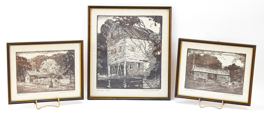 CARSON DONNELL, TWO "NEW SALEM" AND ONE "BROWN'S MILL" WOODBLOCK PRINTS (1 of 5)