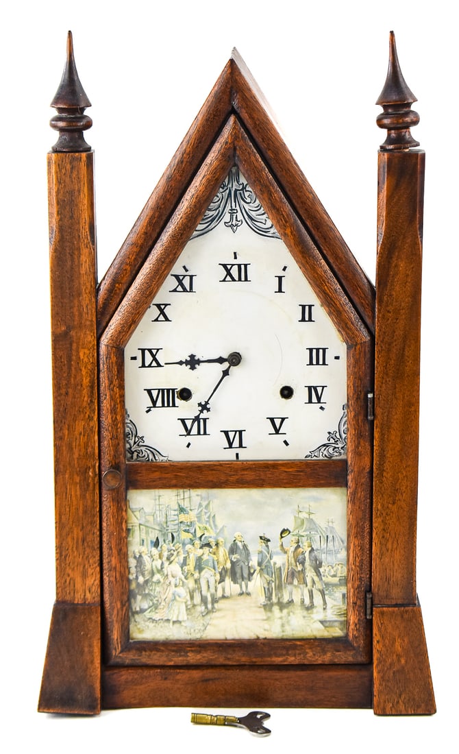 "PLYMOUTH" MODEL GOTHIC STEEPLE CLOCK, WATERBURY CLOCK COMPANY, C. LATE 19TH CENTURY (1 of 4)