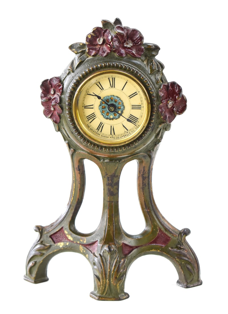 WESTCLOX ART SERIES 270 ART NOUVEAU SHELF CLOCK, WESTERN CLOCK MANUFACTURING COMPANY, C. 1905 (1 of 3)