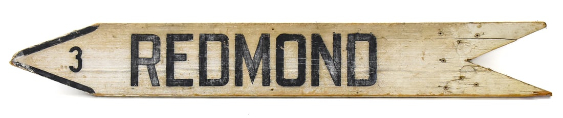 REDMOND 3 MILES PAINTED WOOD ARROW SIGN (1 of 2)