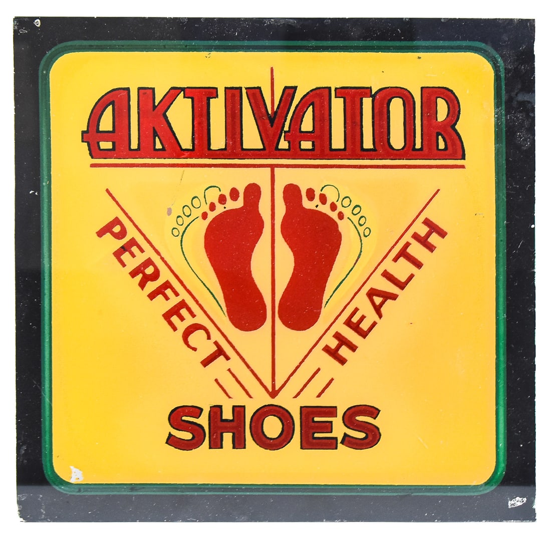 REVERSE PAINTED GLASS "AKTIVATOR PERFECT HEALTH SHOES" ADVERTISEMENT (1 of 2)