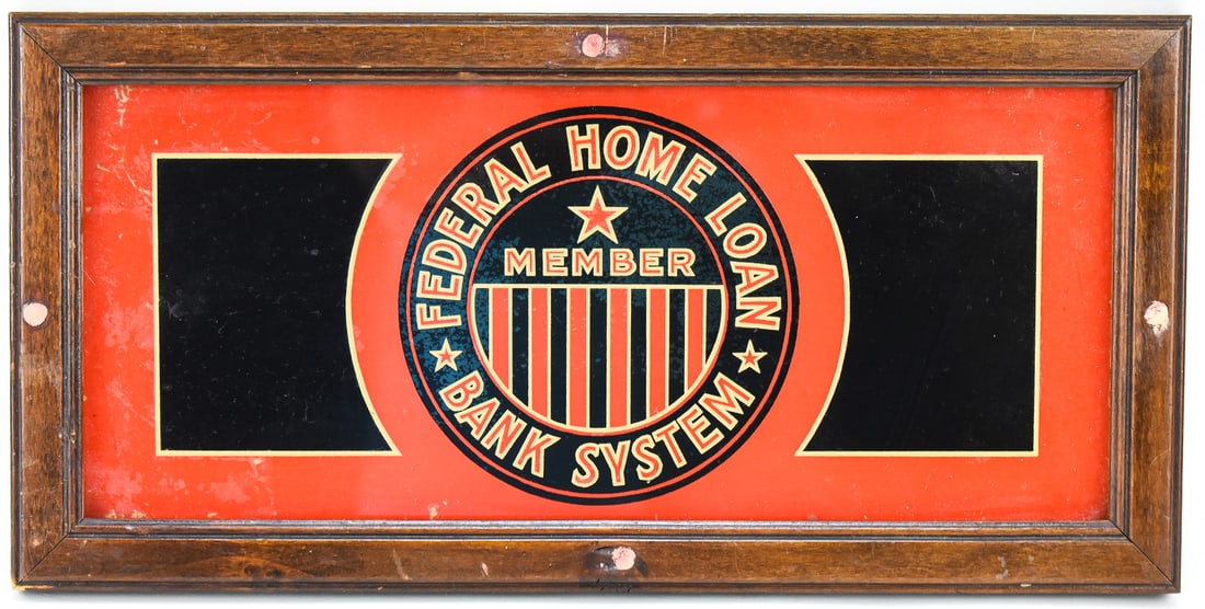 "FEDERAL HOME LOAN BANK SYSTEM MEMBER" REVERSE PAINTED GLASS ADVERTISING SIGN (1 of 2)