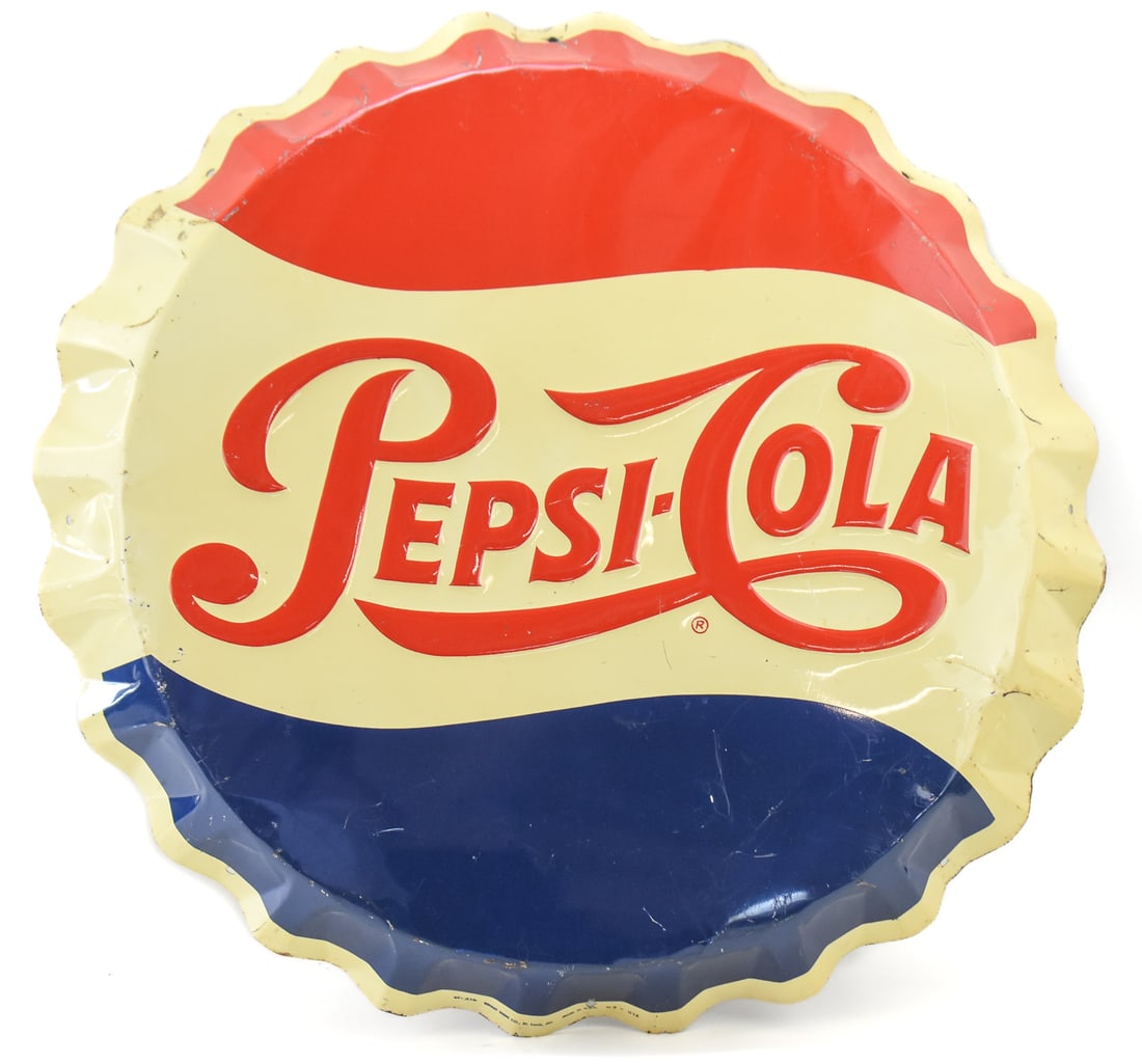 PEPSI-COLA EMBOSSED BOTTLE CAP SIGN, STOUT SIGN COMPANY (1 of 2)