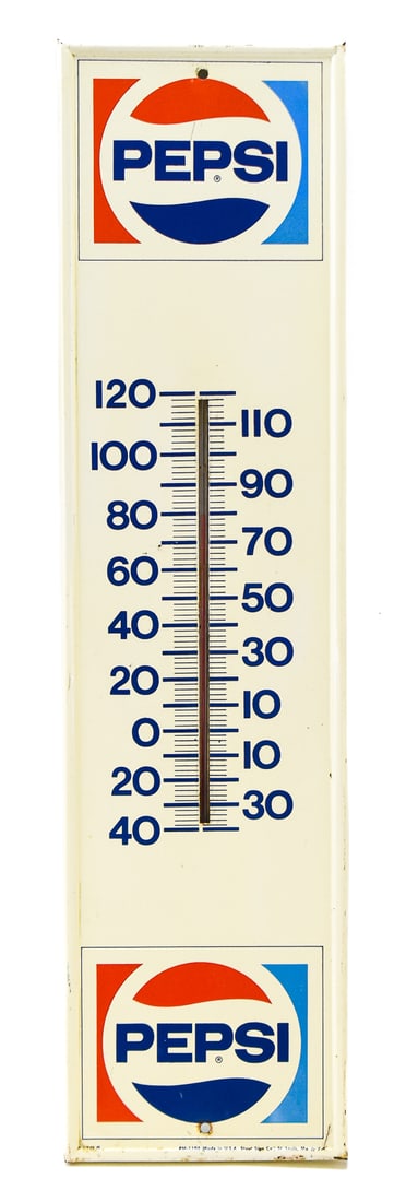 PEPSI ADVERTISING THERMOMETER, STOUT SIGN CO., C. 1974 (1 of 2)