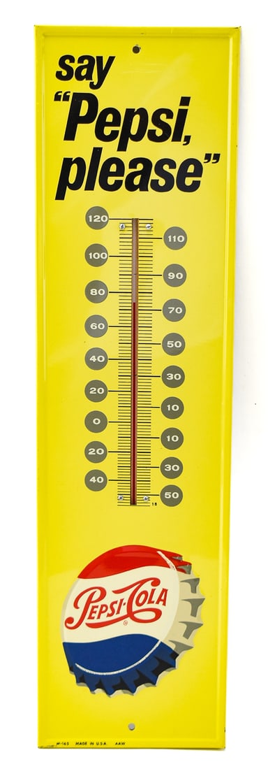 PEPSI-COLA ADVERTISING THERMOMETER, THE AMERICAN ART WORKS, C. 1950s (1 of 2)