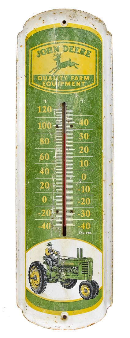 TAYLOR BRAND JOHN DEER TIN ADVERTISING THERMOMETER (1 of 2)
