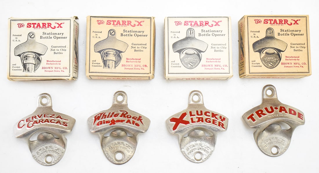 THE STARR "X" BOTTLE OPENERS: CERVEZA CARACAS, WHITE ROCK GINGER ALE, X LUCKY LAGER, TRU-ADE (1 of 1)