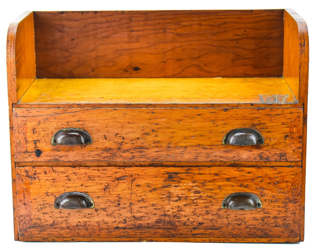 PRIMITIVE PINE TWO-DRAWER TABLE-TOP DRY SERVER (1 of 3)