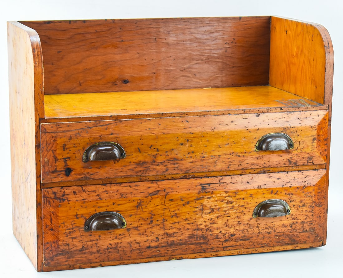 PRIMITIVE PINE TWO-DRAWER TABLE-TOP DRY SERVER - 2
