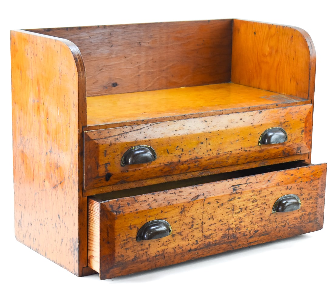 PRIMITIVE PINE TWO-DRAWER TABLE-TOP DRY SERVER - 3