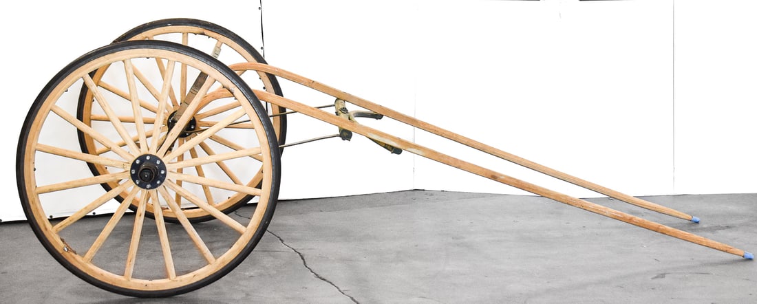 MEADOWBROOK CART FRAME: All original cart frame that has not been refinished at any point. Appears to be from the late 19th century. The cart measures approx. 39" H x 115" W x 52" D.