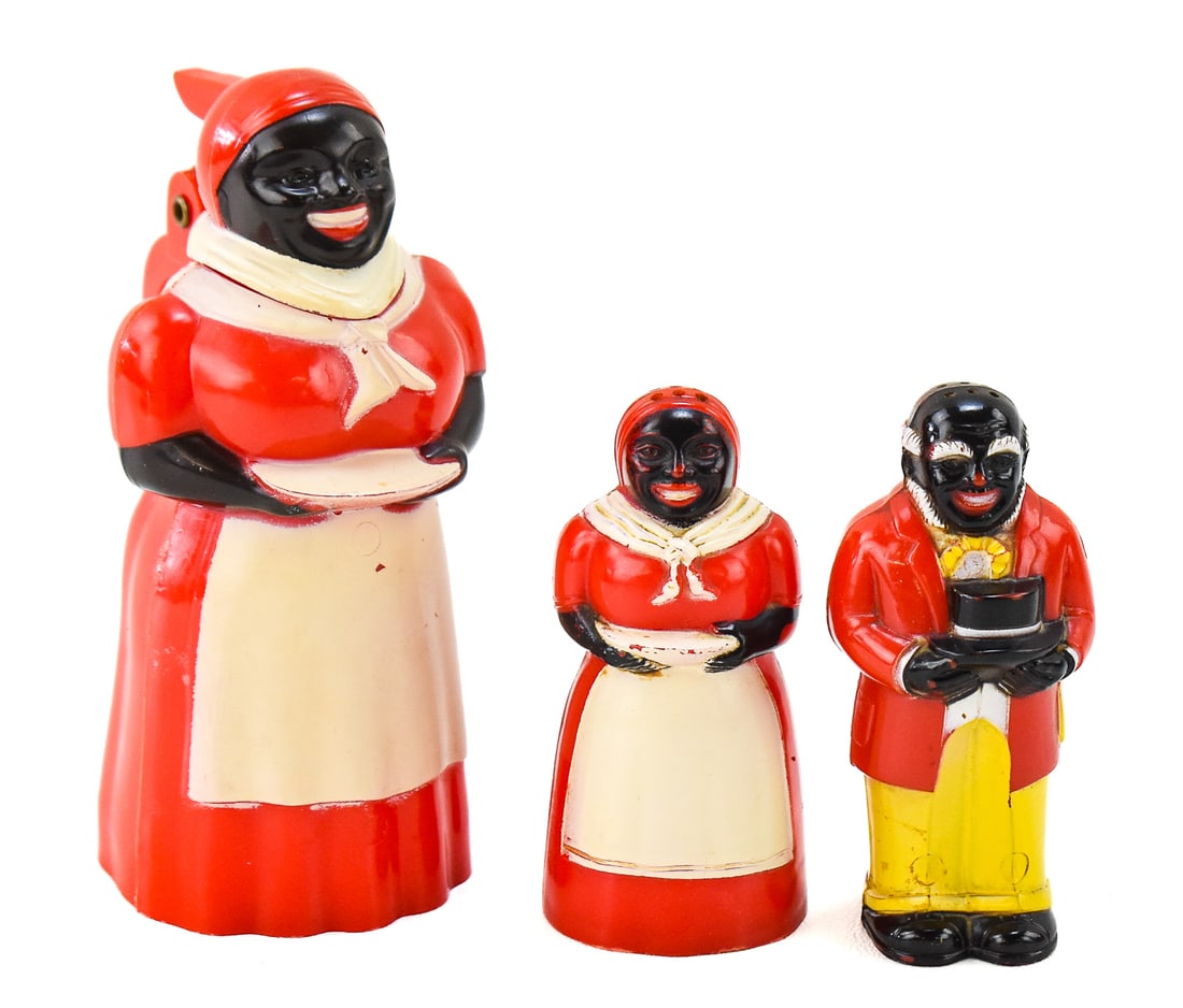 F. & F. MOLD & DIE WORKS BLACK AMERICANA AUNT JEMIMA & UNCLE MOSES SHAKERS & SYRUP DISPENSER (1 of 2)