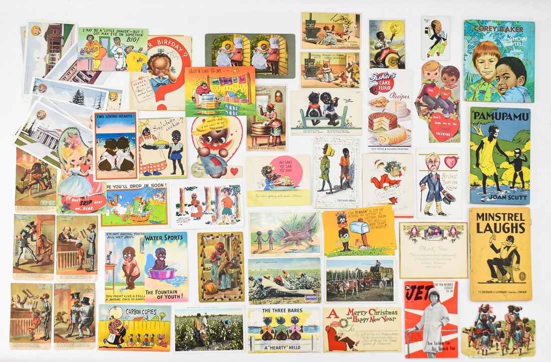 56 PIECES OF BLACK AMERICANA EPHEMERA: BOOKS, GREETING CARDS, POST CARDS, COMICS (1 of 3)