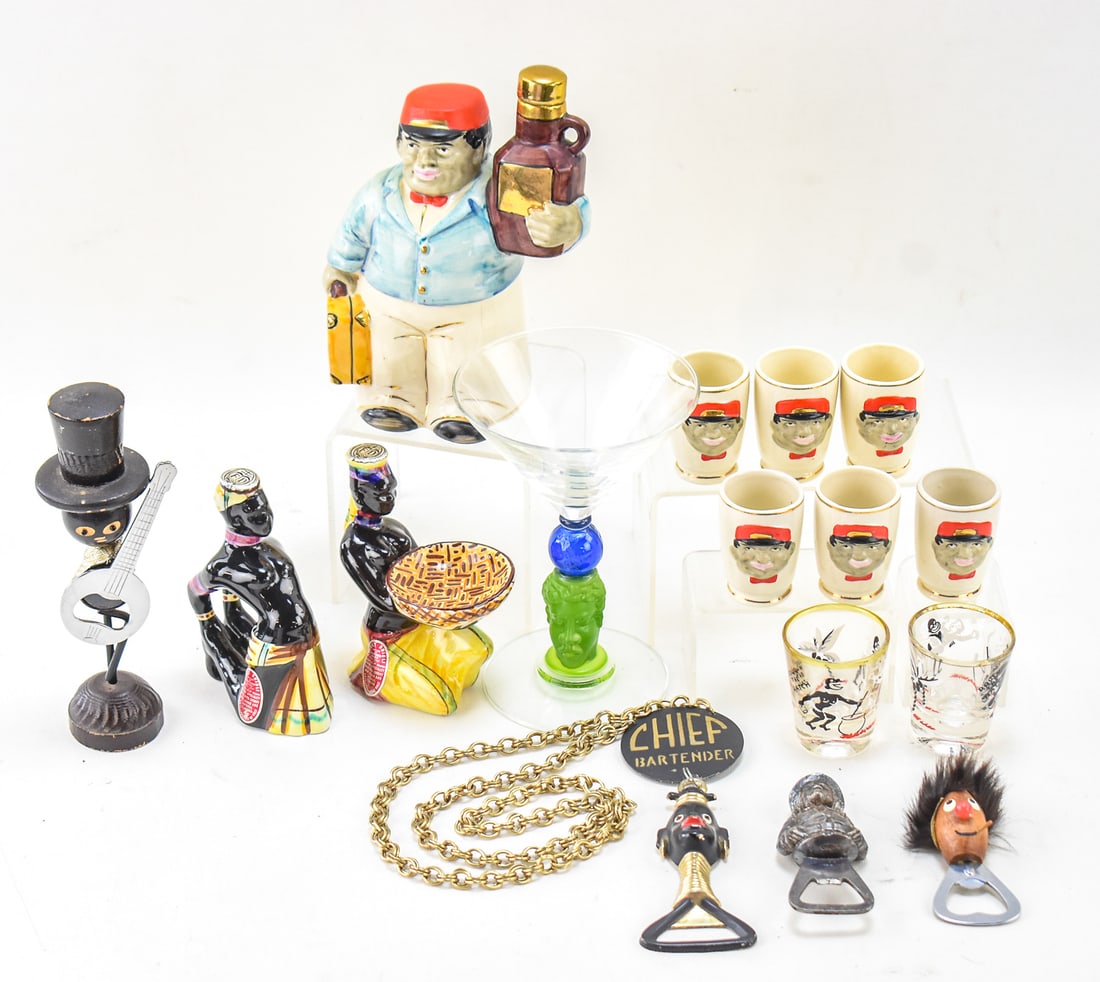 BLACK AMERICANA & JAPANESE CERAMIC BARWARE, BOTTLE OPENERS, BOTTLES, C. MID 20TH CENTURY (1 of 4)