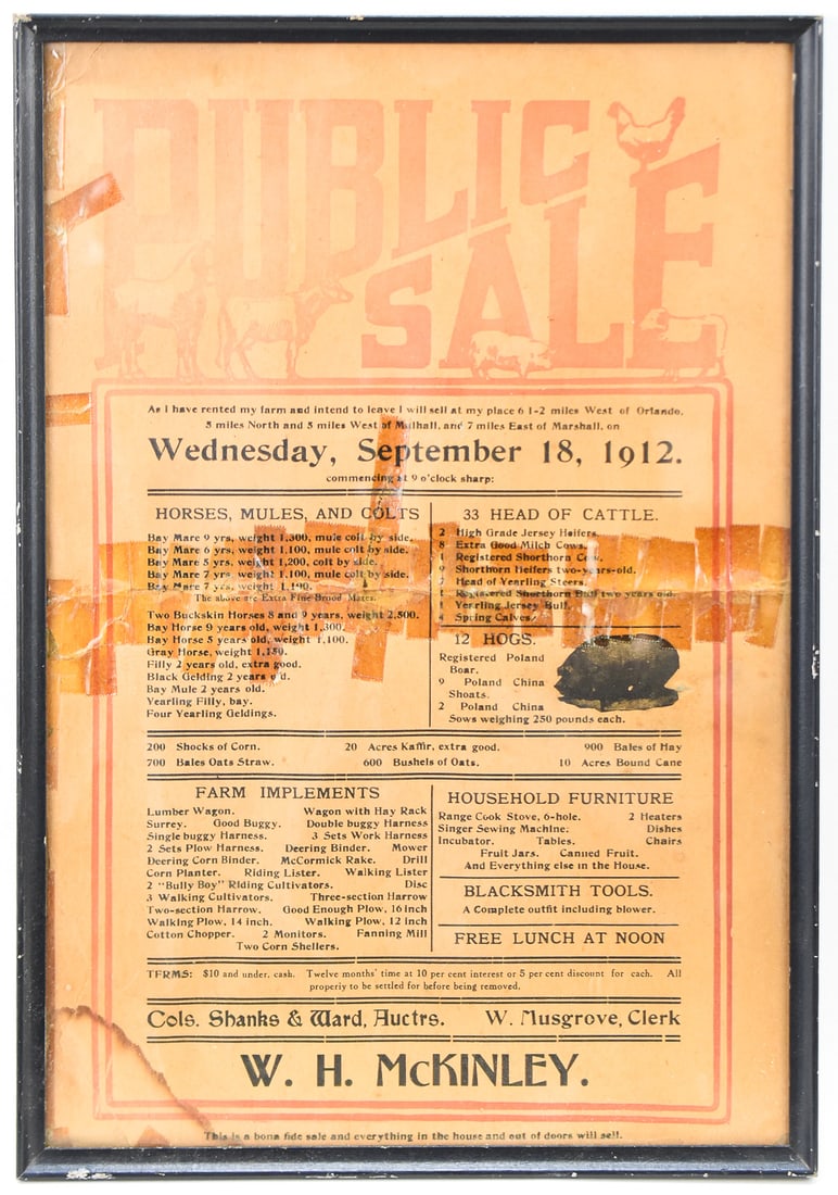 PUBLIC SALE NEWSPAPER AD FROM 1912 (1 of 2)