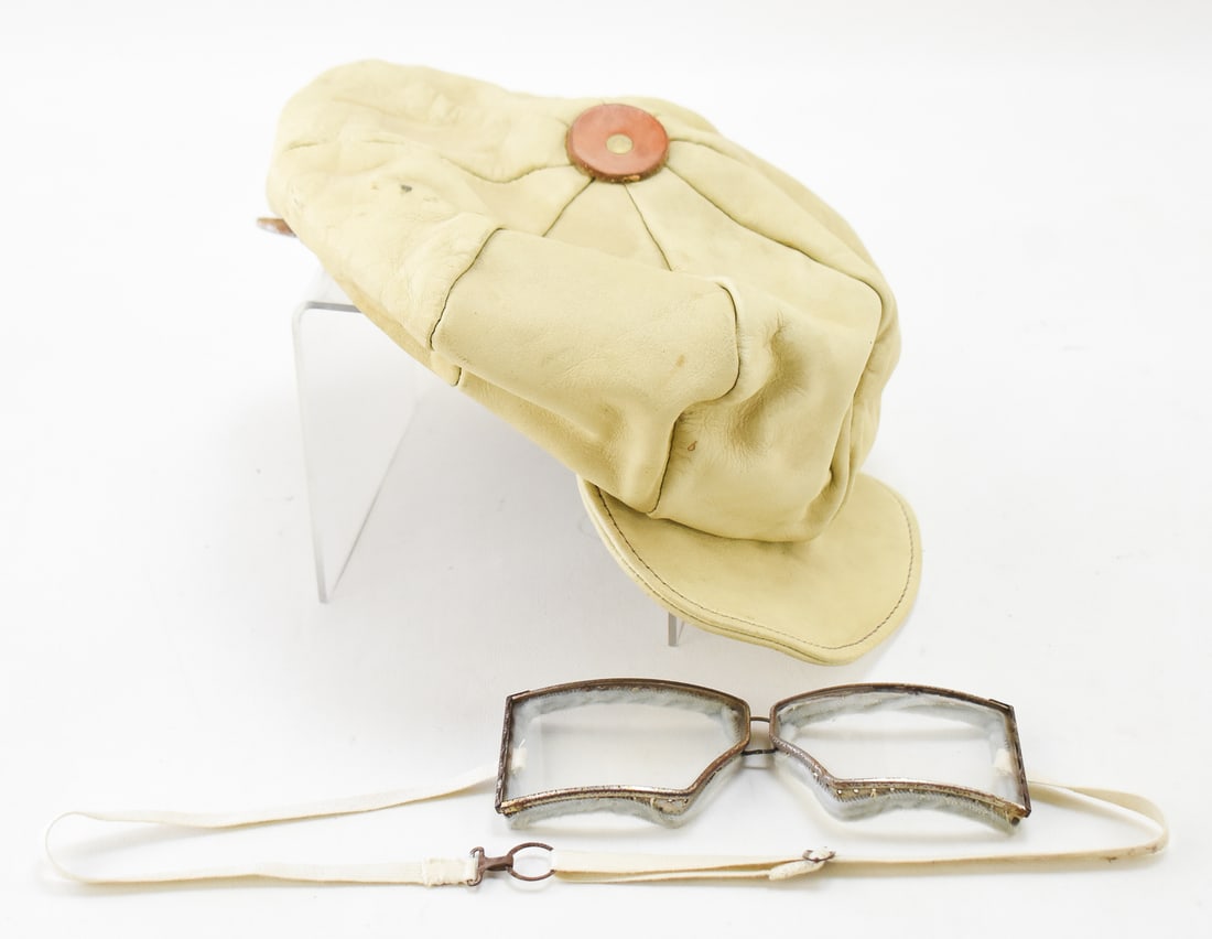 CESCO WIDE VISION GOGGLES AND ANTIQUE LEATHER CAP, C. EARLY 20TH CENTURY (1 of 5)