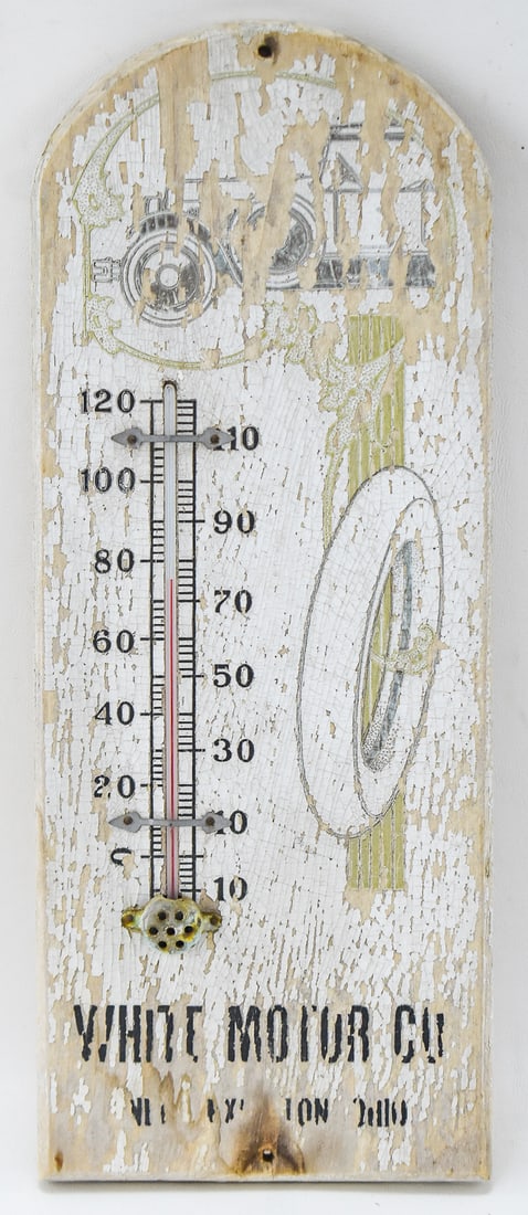 VINTAGE WHITE MOTOR COMPANY WOOD ADVERTISING THERMOMETER (1 of 2)