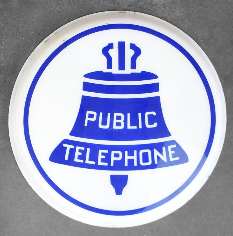 UNMARKED BELL SYSTEM PHONE BOOTH MARQUEE SIGN, C. MID 20TH CENTURY: An unmarked Bell System illuminated plastic phone booth marquee sign. This sign began being produced circa the mid 20th century. The sign measures approx. 24" H x 24" W x 1.5" D.