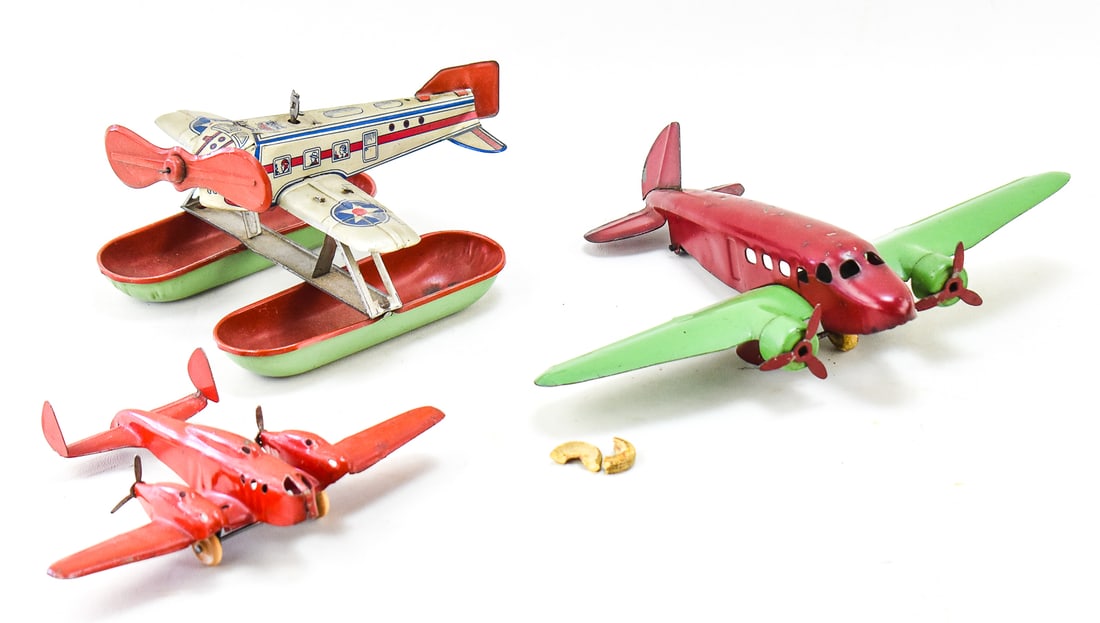 J. CHEIN & COMPANY MECHANICAL "AQUAPLANE" & WYANDOTTE PRESSED STEEL PLANE TOYS (1 of 5)