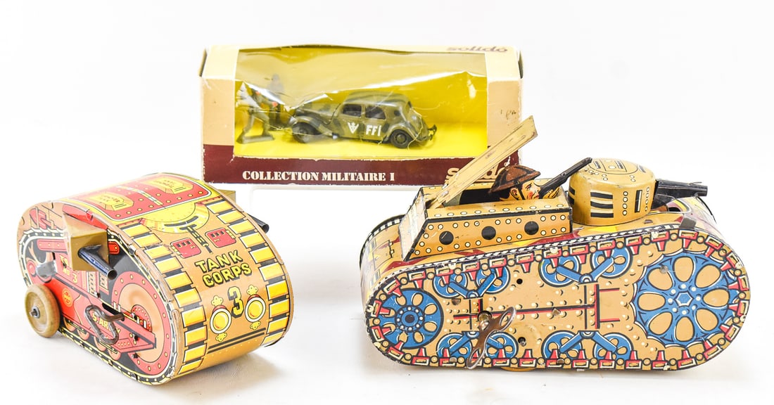 TWO MARX TIN LITHO TANK TOYS & SOLIDO MILITAIRE I DIECAST SET (1 of 5)