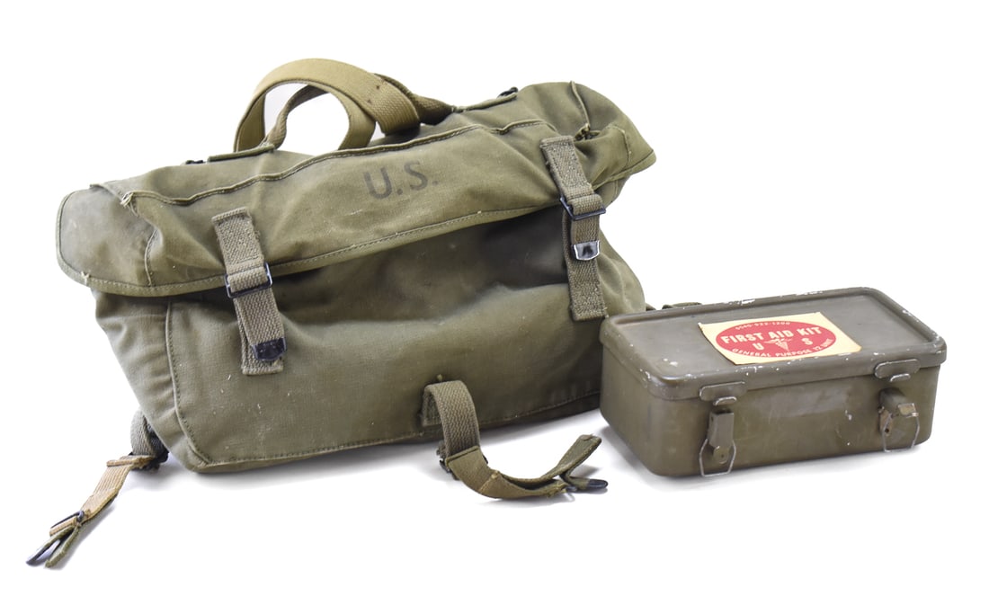 M-1944 WWII U.S. MILITARY COMBAT FIELD PACK, MIDLAND FABRICS CO.: A M-1944 World War Two U.S. Military Combat Field Pack made by Midland Fabrics Company in 1944. The maker information and date are stamped inside the canvas bag. This pack also comes with a World War