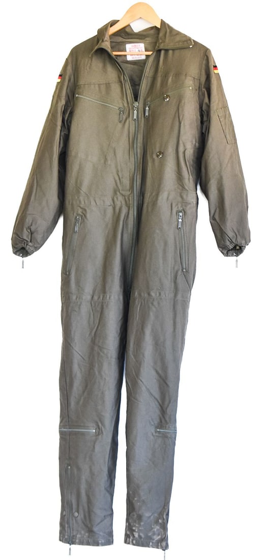 WEST GERMAN TANK CREW JUMPSUIT: A West German Bundeswehr tank crew jumpsuit, circa 1980s. The jumpsuit measures approx. 60" H x 22" W x 4" D.