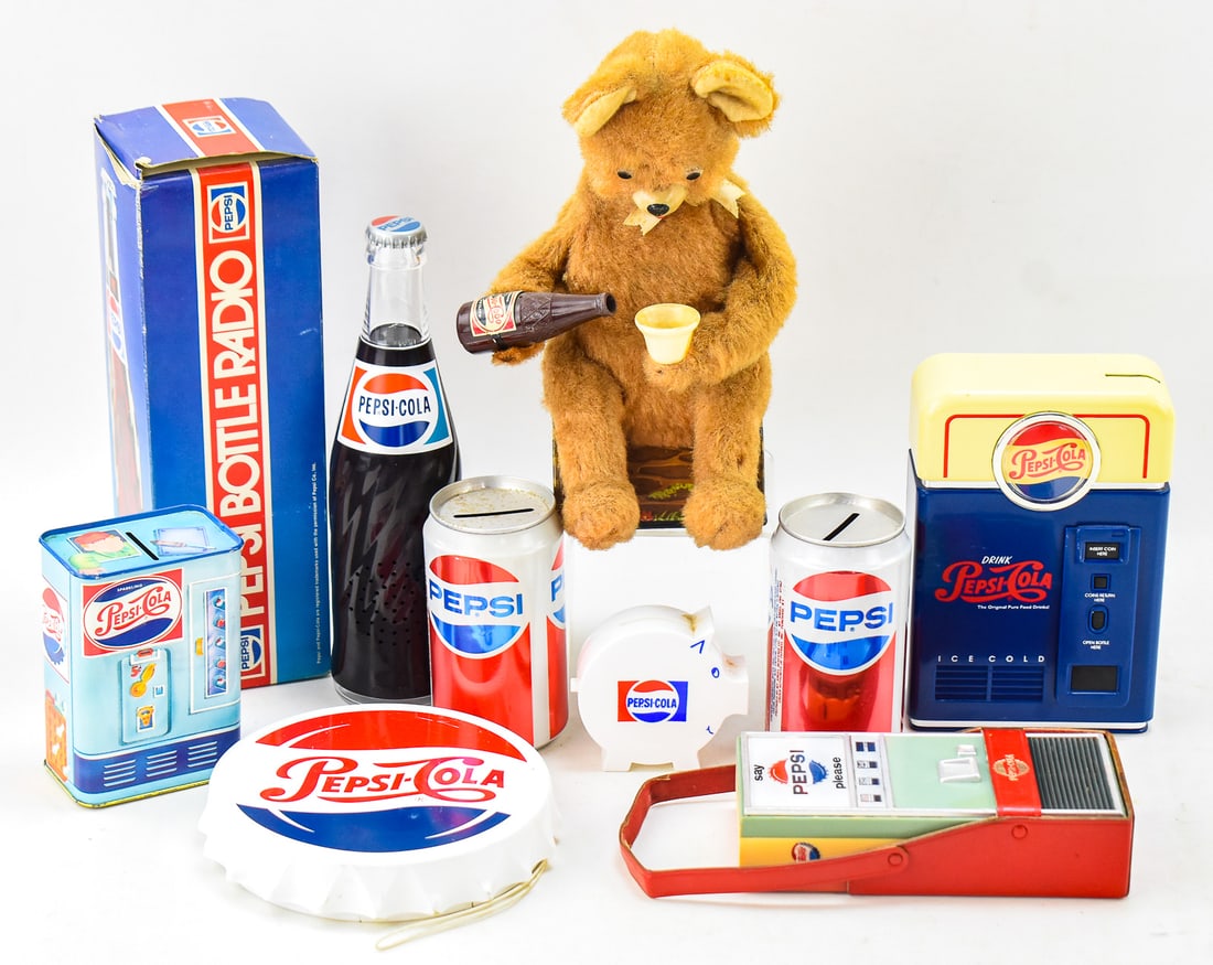 LOT OF PEPSI-COLA RADIOS & COIN BANKS PLUS A DRINKING BEAR (1 of 2)