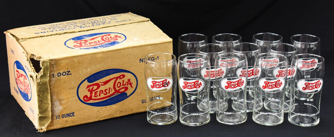 A DOZEN 8OZ PEPSI-COLA GLASSES WITH ORIGINAL BOX (1 of 2)