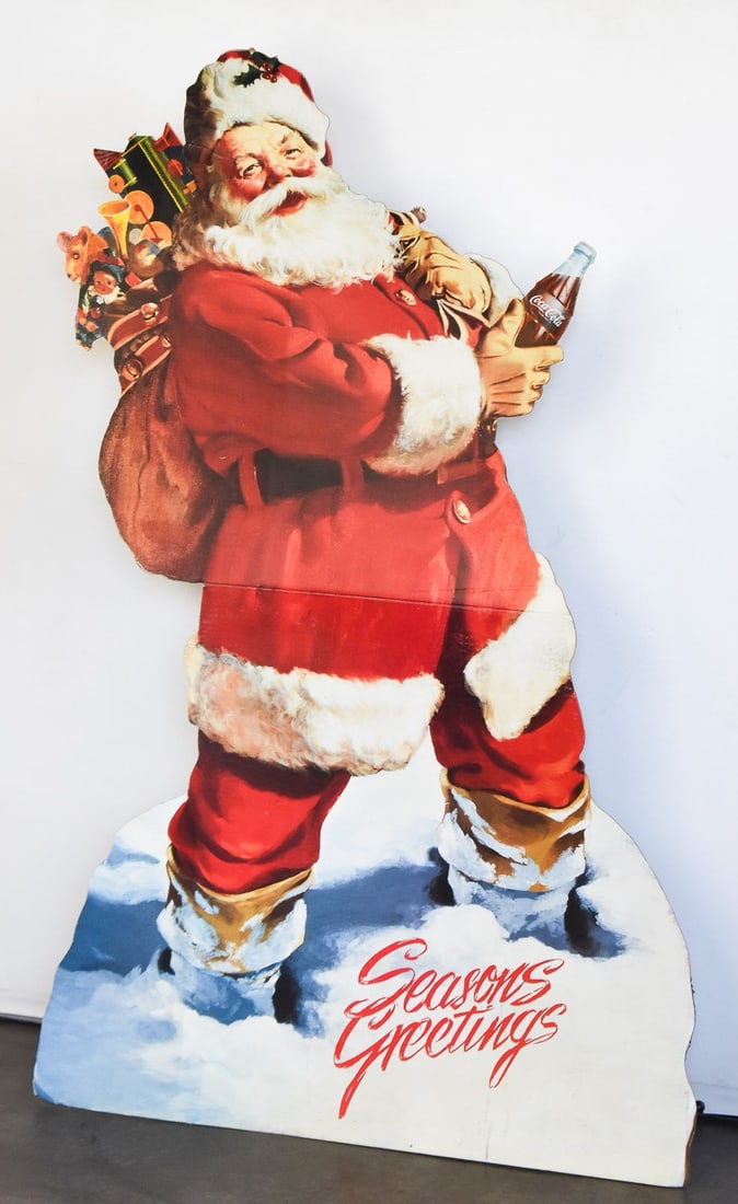 1940s "SEASONS GREETING" COCA-COLA & SANTA CARDBOARD STANDEE (1 of 2)