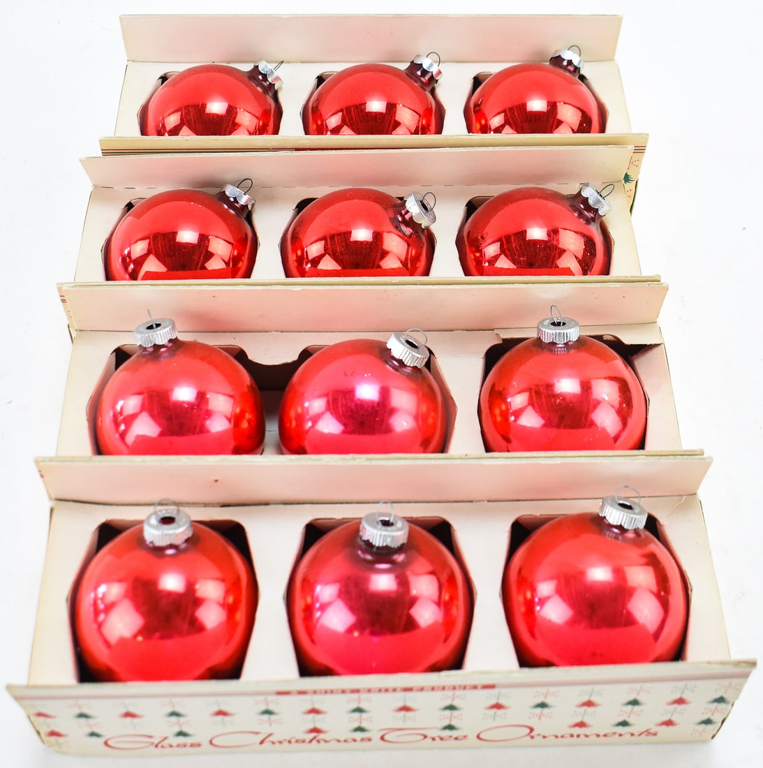TWELVE BOXED SHINY BRITE RED GLASS BALL ORNAMENTS (1 of 2)