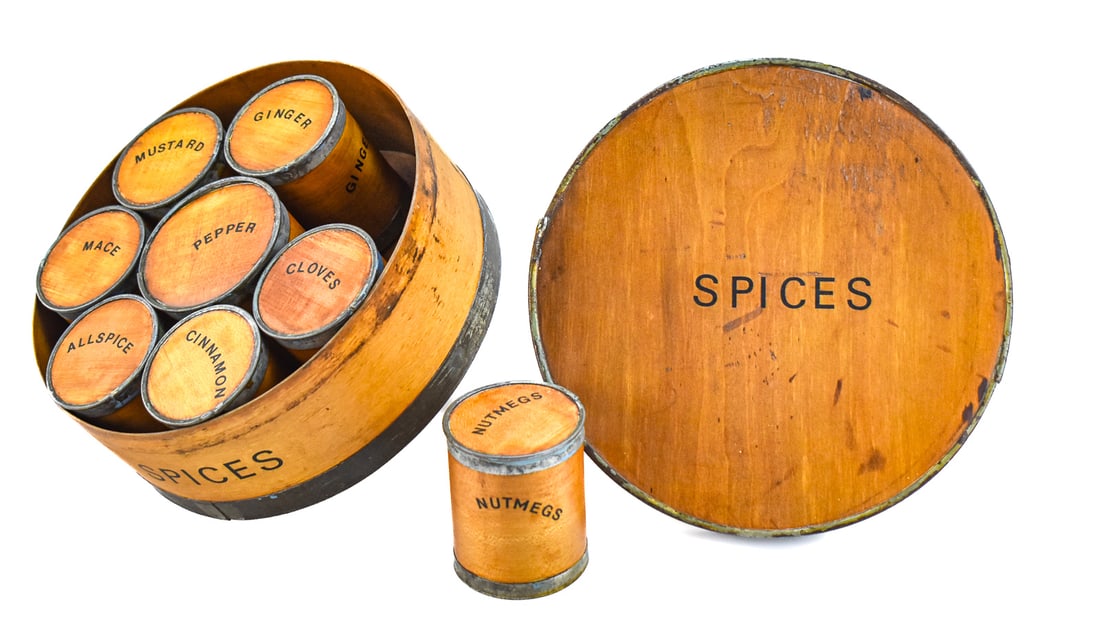 NEWARK, NEW JERSEY BENTWOOD CYLINDRICAL SPICE BOX SET (1 of 2)