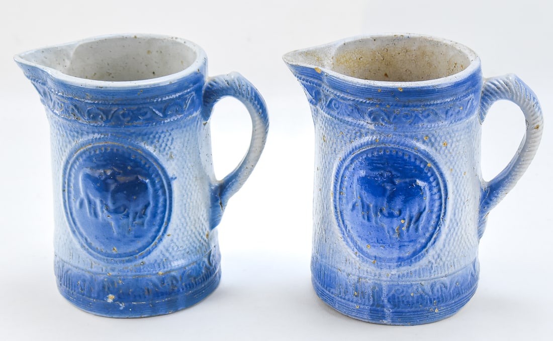 A.E. HULL POTTER COMPANY (ATTR.) SALT-GLAZED STONEWARE DAIRY PITCHERS (1 of 3)