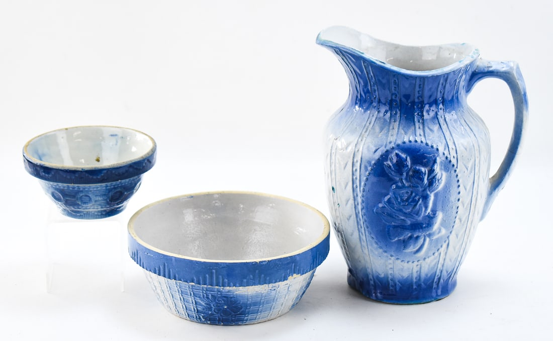 A.E. HULL POTTERY STYLE BLUE-AND-WHITE SALT-GLAZED STONEWARE (1 of 3)