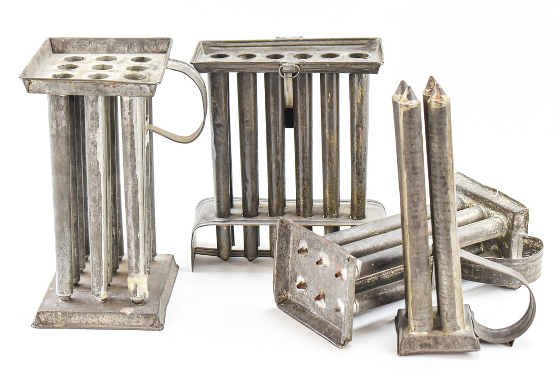 COLLECTION OF FOUR AMERICAN TAPER CANDLE MOLDS
